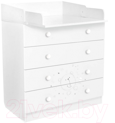 Комод пеленальный Polini Kids French 1580 Teddy (белый) - фото