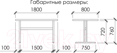 Обеденный стол Buro7 Двутавр Классика 180x80x76
