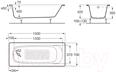 Ванна чугунная Roca Continental 150x70 / 721291300R (без ножек)