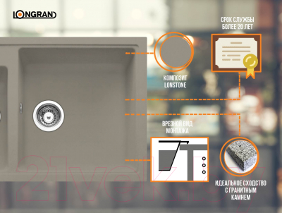 Мойка кухонная Longran Classic CLS860.500 20 (трюфель)