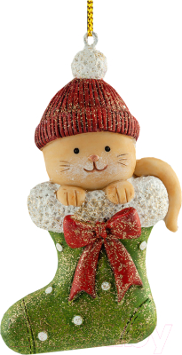 Елочная игрушка Erich Krause Decor Котик в носке / 51262 - фото