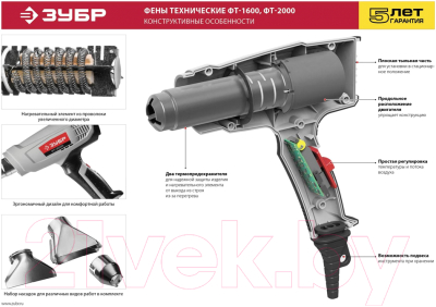 Строительный фен Зубр ФТ-1600