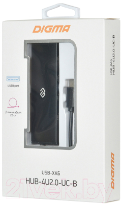 USB-хаб Digma HUB-4U2.0-UC-B