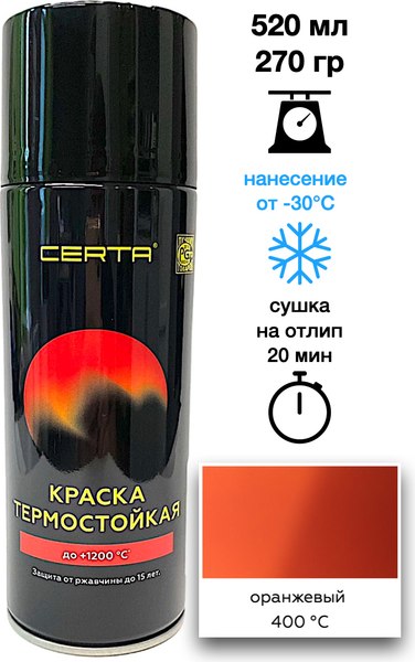 Краска Certa Термостойкая RAL 2004 400°С
