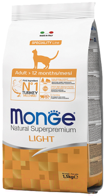 Сухой корм для кошек Monge Cat Light Tacchino Turkey - фото