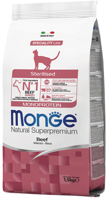 Сухой корм для кошек Monge Cat Monoprotein Sterilised Beef (1.5кг) - фото