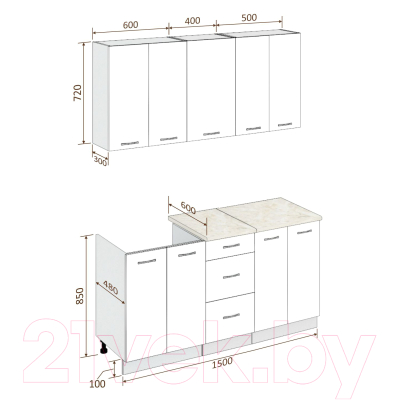 Готовая кухня Кортекс-мебель Корнелия Лира 1.5м
