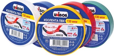 Изолента Unibob ПВХ 15ммx20м 130 мкн / 59648