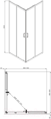 Душевой уголок Adema Glass Vierkant 90 (прозрачное стекло)