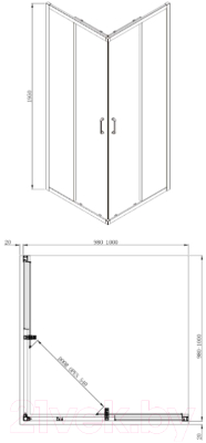Душевой уголок Adema Glass Vierkant 100 (тонированное стекло)