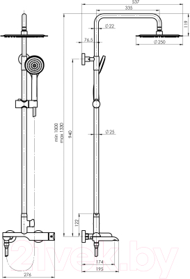 Душевая система Rubineta Olo + Ultra-10 SW / 625125