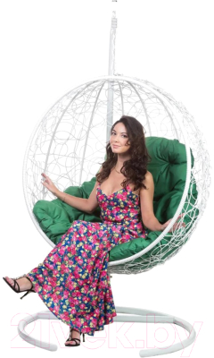 Кресло подвесное BiGarden Kokos White (зеленая подушка)