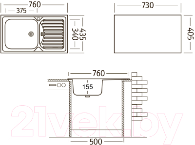 Мойка кухонная Ukinox CLM760.435 GW6K 2L (с сифоном)