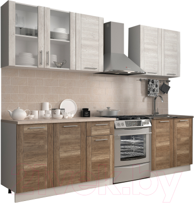 Кухонный гарнитур Eligard Виктория рамка 2.0 (сосна каньон/дуб каньон/мрамор светлый) - фото