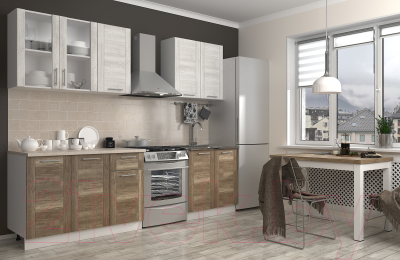 Кухонный гарнитур Eligard Виктория рамка 2.0 (сосна каньон/дуб каньон/мрамор светлый)