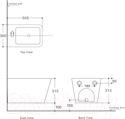 Биде подвесное Aquanet Tavr 2.0 B2 / 243554