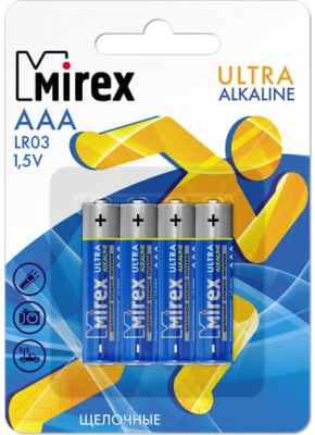 Комплект батареек Mirex R03 (AAA) 1.5V / LR03-E4 - фото