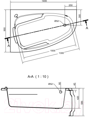 Ванна акриловая Cersanit Joanna 140x90 L / 63334