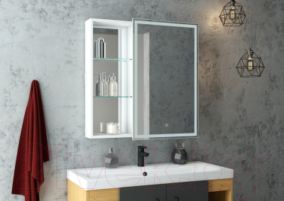 Шкаф с зеркалом для ванной Континент Aperio Led 80х80 L