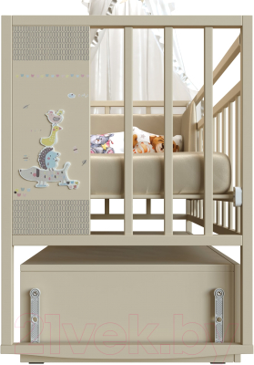 Детская кроватка VDK Mini Loft 3D My Friends маятник с ящиком
