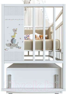 Детская кроватка VDK Mini Loft 3D My Friends маятник с ящиком