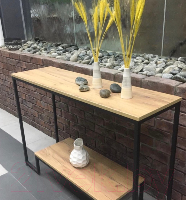 Консольный столик Millwood Пекин 4 Лофт Л 120x35x80 (дуб золотой Craft/металл черный)