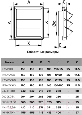 Решетка вентиляционная ERA 1515К10Ф с выходом