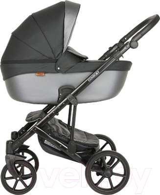 Детская универсальная коляска Pituso Confort Plus 2 в 1 (темно-серый/кожа серый металлик)