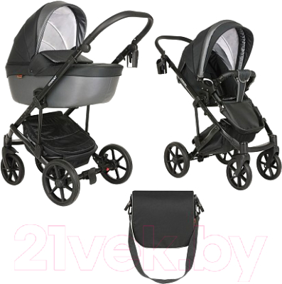 Детская универсальная коляска Pituso Confort Plus 2 в 1 (темно-серый/кожа серый металлик)