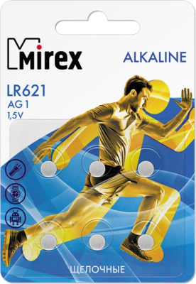 Комплект батареек Mirex AG1/LR621 1.5V / 23702-LR621-E6 - фото