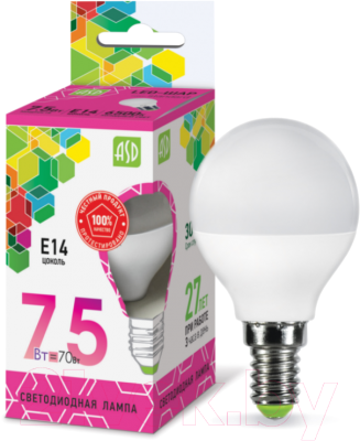 Лампа ASD LED Шар Standard 7.5Вт 230В Е14 6500К 675Лм