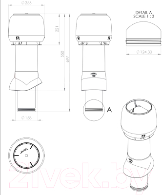 Выход вентиляционный на крышу Vilpe 125/ИЗ/500 RR11 / 734406