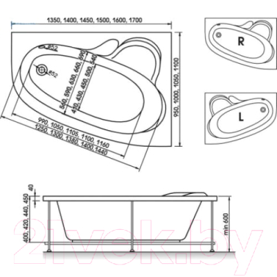 Ванна акриловая Bonito Home Maya 170x110 L (с ножками)