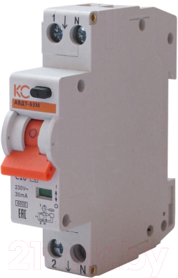 Дифференциальный автомат КС АВДТ-63М 1р+N C 6А/30мА 1 мод АС 6кА / 72701 - фото