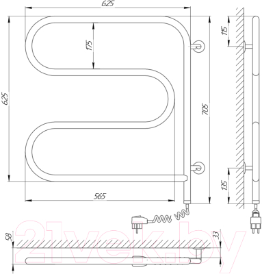 Полотенцесушитель электрический Laris М-образный 25 ПСЭ 600x600