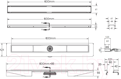 Трап для душа Berges B1 Keramik 600 / 091117