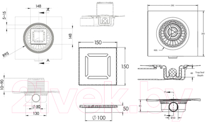 Трап для душа Berges Zentrum Norma 150x150 / 090363