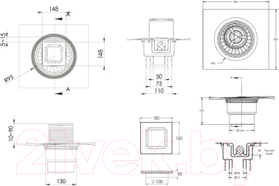 Трап для душа Berges Zentrum Norma 150x150 / 090463