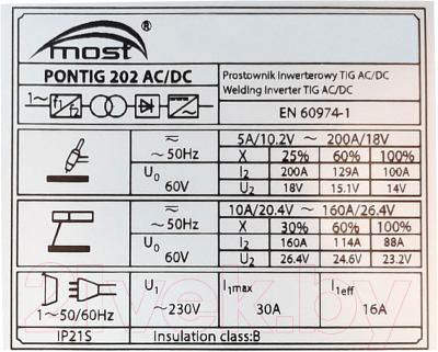 Инвертор сварочный Most PONTIG 202 AC/DC / 5200005421