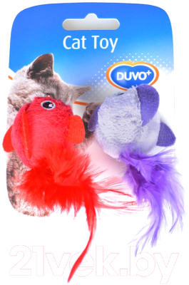 Игрушка для кошек Duvo Plus Плюшевые птицы с перьями / 1717027/DV - фото