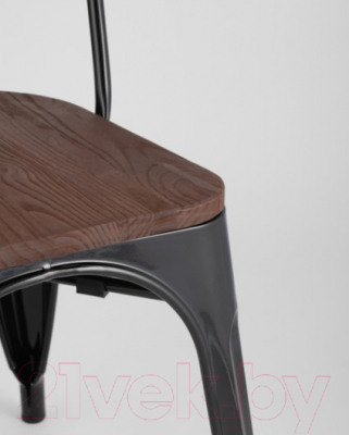 Стул Stool Group Tolix Wood / YD-H440B-W LG-01 (черный глянцевый/темное дерево)