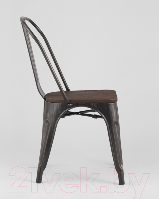 Стул Stool Group Tolix / YD-H440B-W MS-01-1 (черный/патина золото/темное дерево)