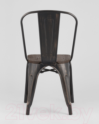 Стул Stool Group Tolix / YD-H440B-W MS-01-1 (черный/патина золото/темное дерево)