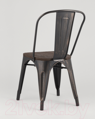 Стул Stool Group Tolix / YD-H440B-W MS-01-1 (черный/патина золото/темное дерево)