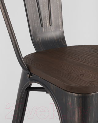 Стул Stool Group Tolix / YD-H440B-W MS-01-1 (черный/патина золото/темное дерево)