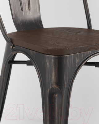 Стул Stool Group Tolix / YD-H440B-W MS-01-1 (черный/патина золото/темное дерево)
