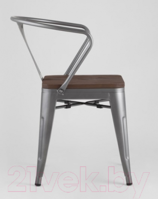 Стул Stool Group Tolix Arm Wood / YD-H440AR-W YG-15 (серебристый матовый/темное дерево)