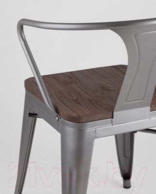 Стул Stool Group Tolix Arm Wood / YD-H440AR-W YG-15 (серебристый матовый/темное дерево)