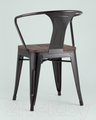 Стул Stool Group Tolix Arm Wood / YD-H440AR-W LG-01 (черный глянцевый/темное дерево)