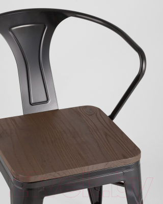 Стул Stool Group Tolix Arm Wood / YD-H440AR-W LG-01 (черный глянцевый/темное дерево)